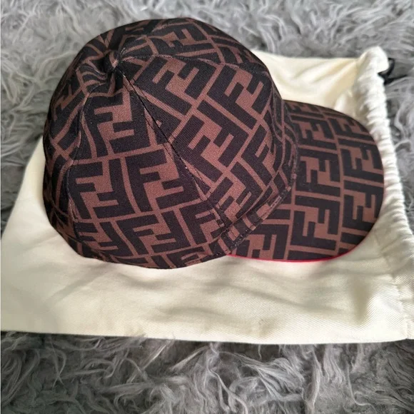 Fendi FF Jacquard Baseball Cap. Red Trim